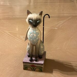 Jim Shore Cat Sculpture with Blue and Cream Details